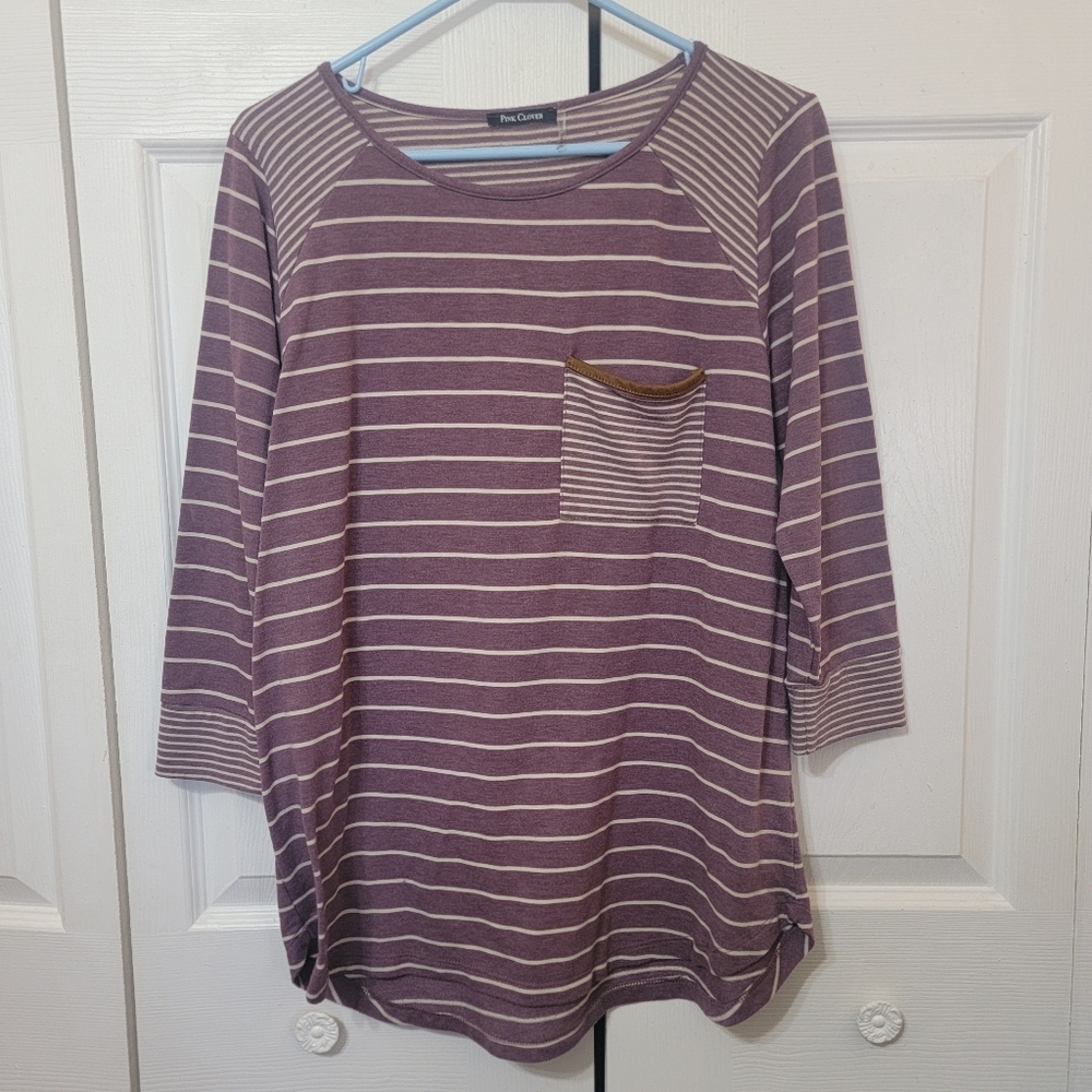 Pink Clover Purple Striped Long Sleeve Top
